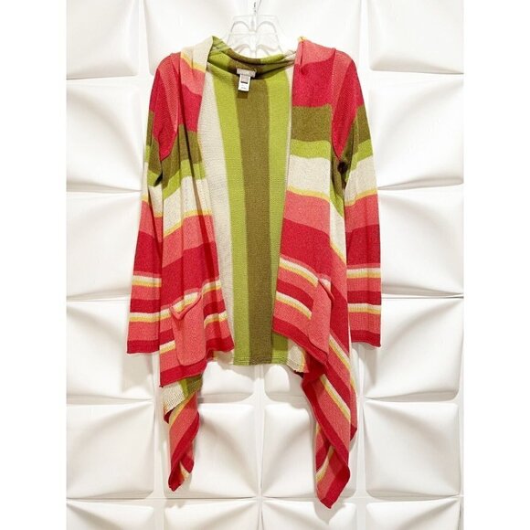 J Jill Sz S Asymmetrical Colorful Striped Open Front Sweater Duster Cardigan - Picture 9 of 10